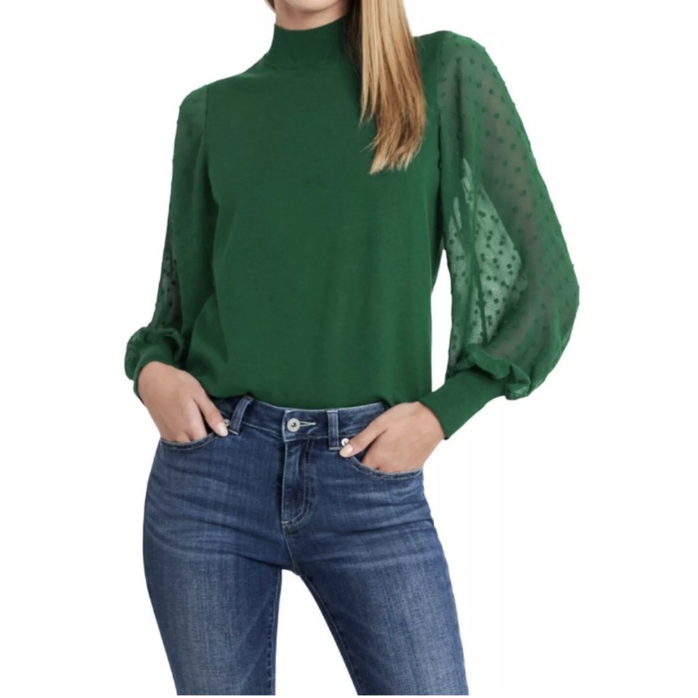 CeCe Green Textured Sleeve Blouse